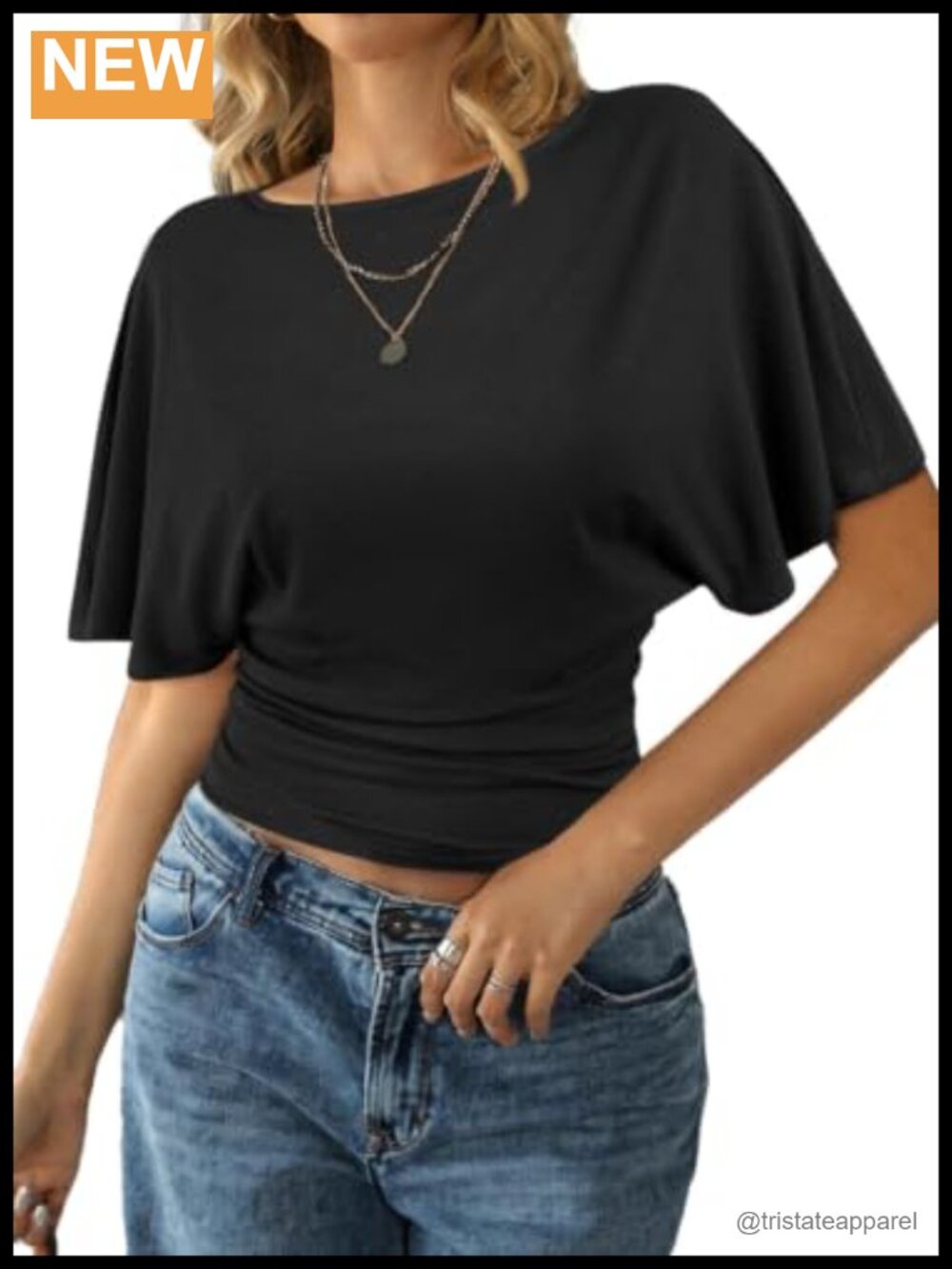 Women's Cinched Waist Batwing Short Sleeve Ruched Tee